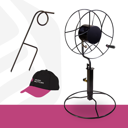 Free Standing Patio Base 360 Degree Swivel Hose Reel w/ Plant Saving Hose Guide