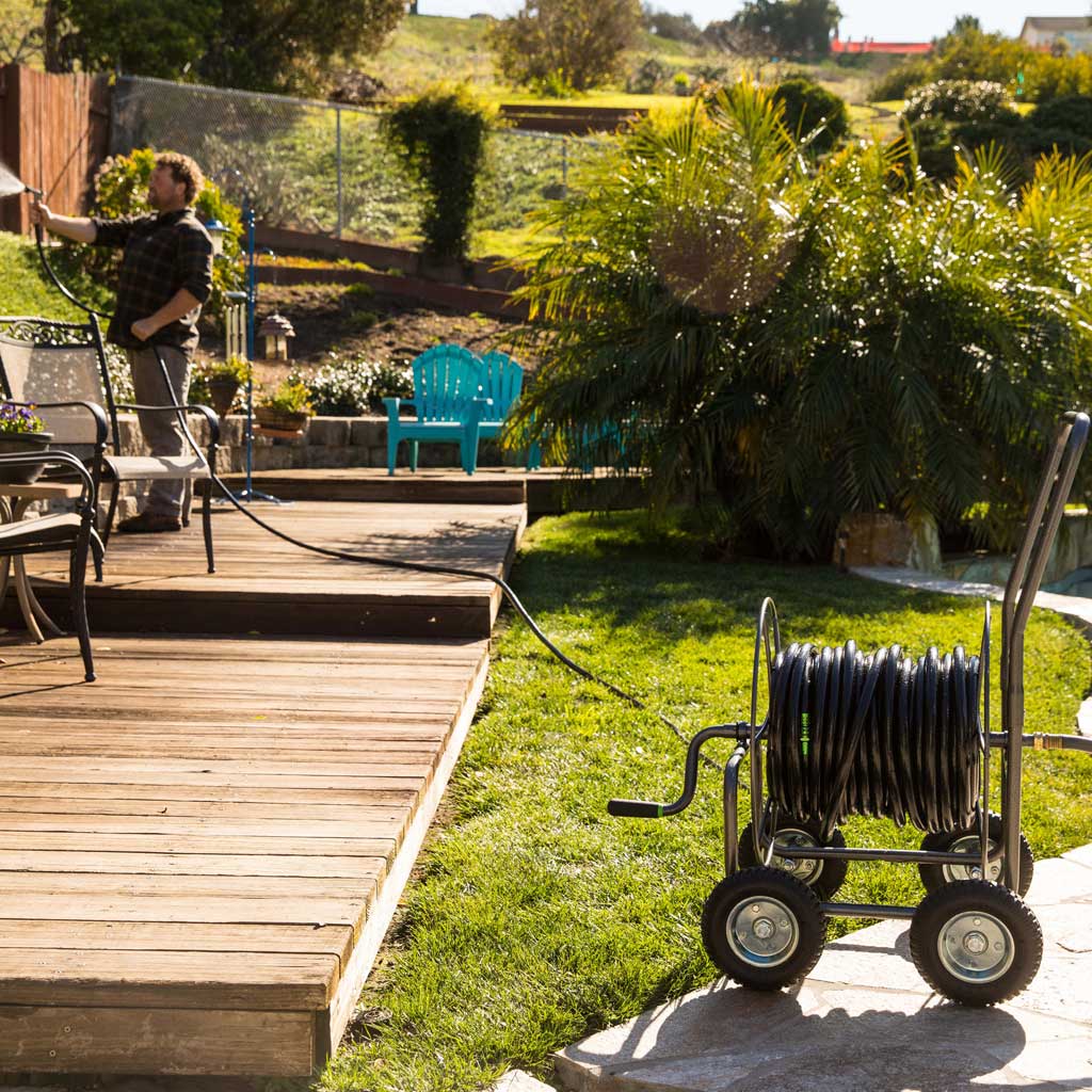 4 Wheels Heavy Duty Garden Metal Hose Reel Cart Gardening Water Planting  with Storage Basket - 37 x 22 x 38 in